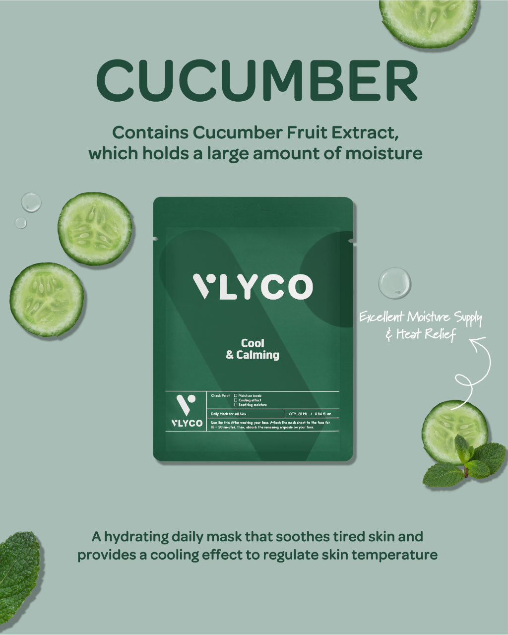 Cucumber Face Sheet Mask by VLYCO - Korean Skincare.