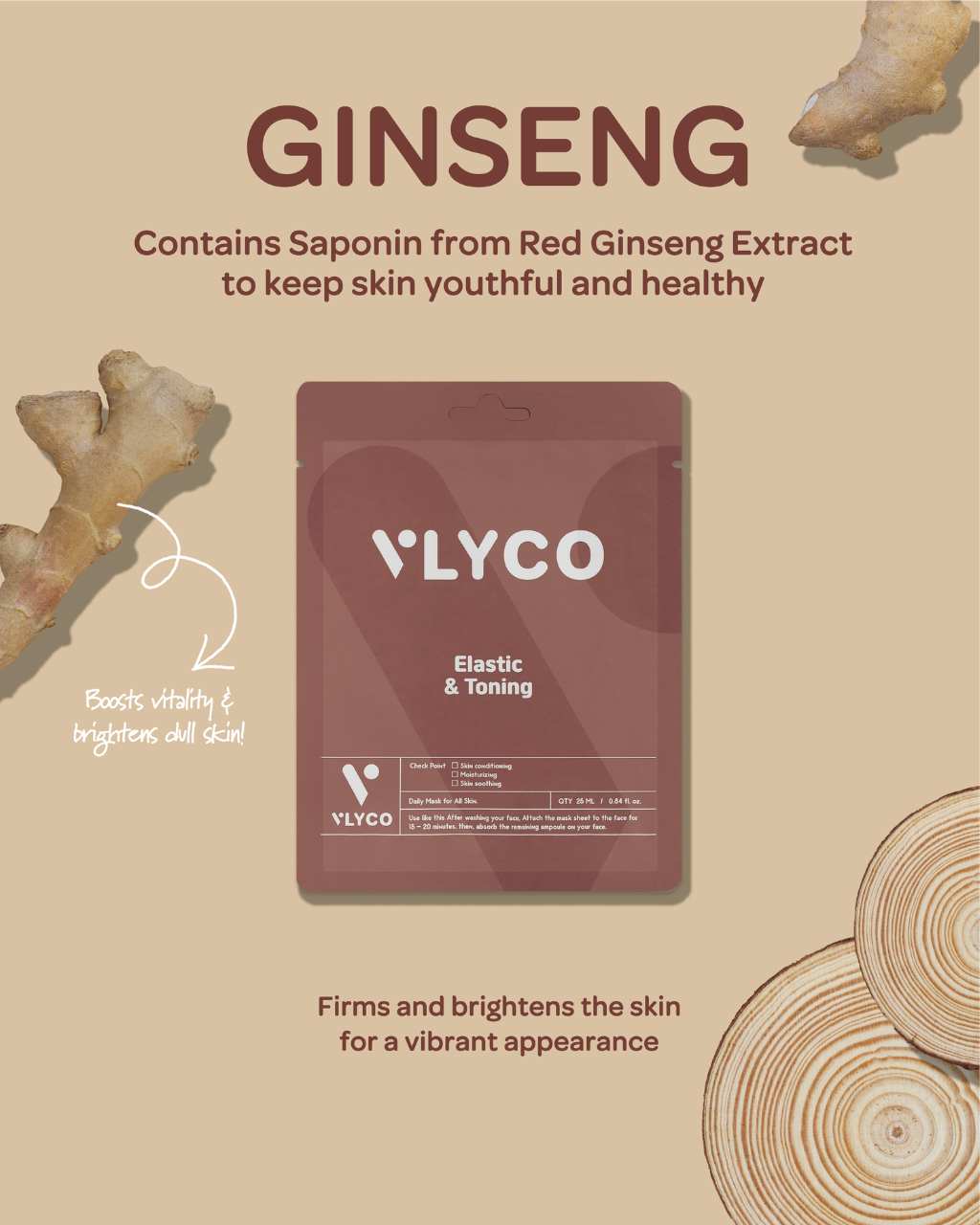 Ginseng Face Sheet Mask by VLYCO - Korean Skincare.