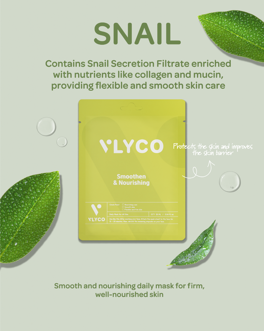 Snail Face Sheet Mask by VLYCO - Korean Skincare.
