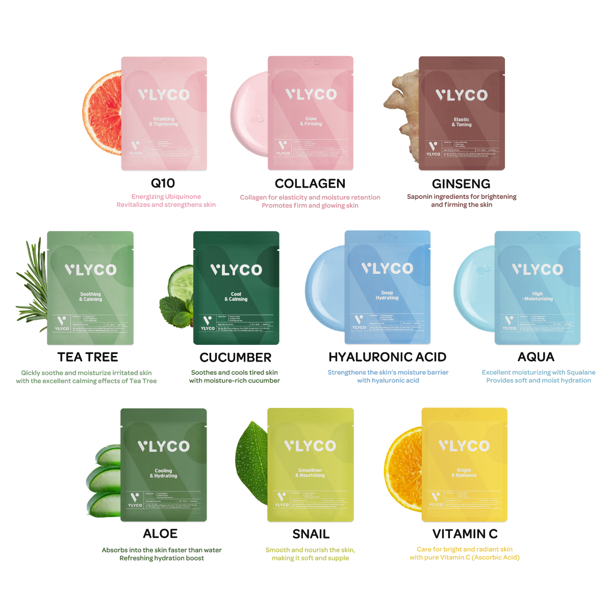 VLYCO FACE SHEET MASK SET OF 10
