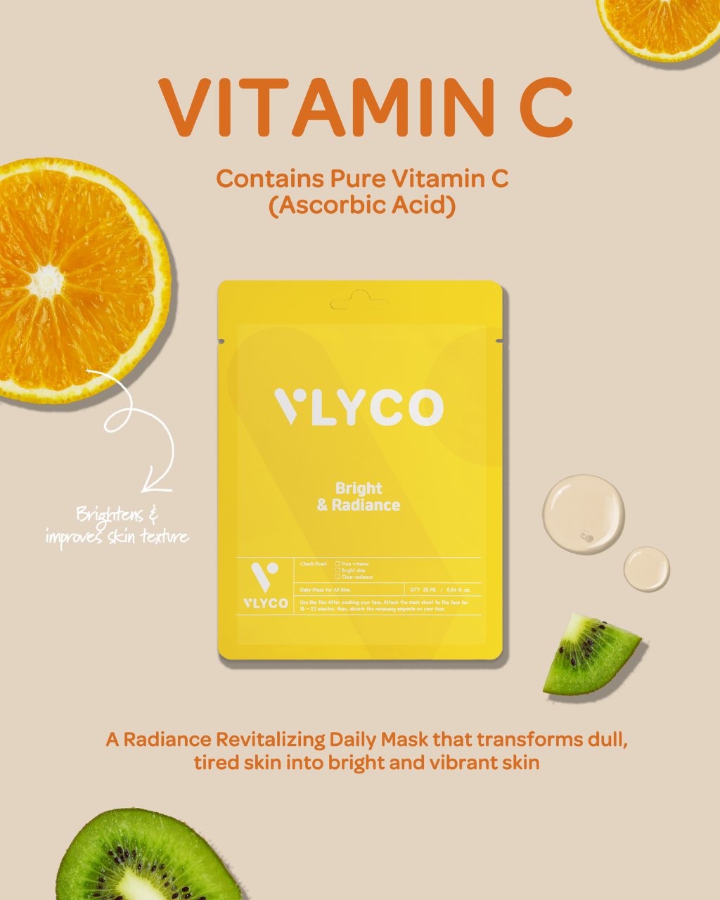 Vitamin C Face Sheet Mask by VLYCO - Korean Skincare.