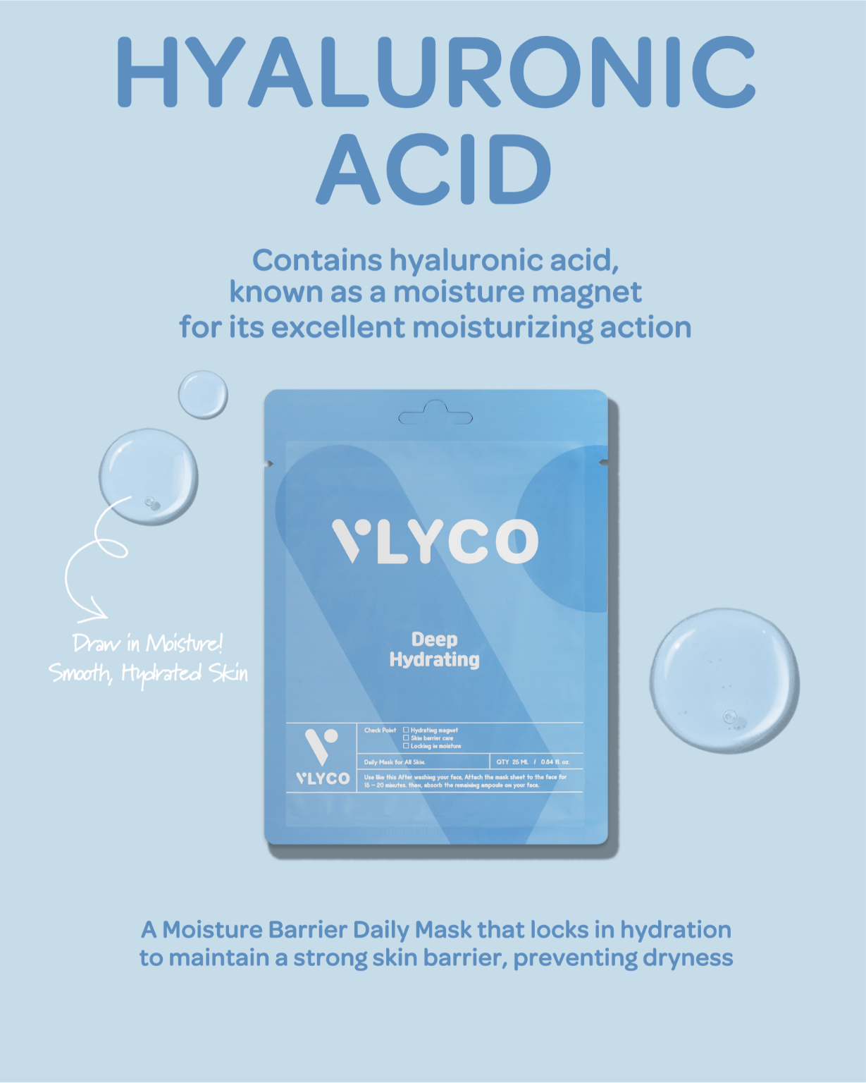 Hyaluronic Acid Face Sheet Mask by VLYCO - Korean Skincare.